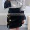 Patchwork Pins Asymmetrical High Waist PU Leather Casual Mini Skirt Female 2020 Fashion Clothing