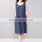 2015 fashion Hot Blue O-Neck Sleeveless Elastic Denim Dress plus size jean dresses with belt