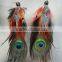 Long natural Peacock feather dangling earrings