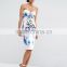 High Quality brand clothing Blue Floral Printed Woman Midi Pencil dress