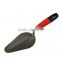 Bricklaying trowel with natural color wooden handle, metal end rivet, carbon steel blade
