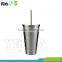 16 oz double walled stainless steel tumbler cup with straw