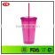 Customized any color bpa free double wall tumbler with swirly straw and screw lid