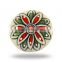 Ceramic Round Red Green And White Flower Knob