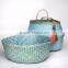 Blue zigzag seagrass baskets/ Foldable seagrass laundry basket