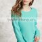 Custom Hoodies & Sweatshirts, Mint Long Sleeve Round Neck High-Low Fleece Sweatshirt Woolen Sweater Designs For Ladies