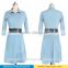 Elegant Women's Blue White Dot Slim Bodycon Dress Formal Work Dress Shirt Dress