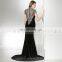 2017 Latest Design High Neckline Side Split Cap Sleeve Heavy Beaded Black Velvet Evening Dresses LX405