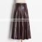 TWOTWINSTYLE Korean PU Leather High Waist Lace Up Solid Large Size Midi Skirts Female Spring Fashion