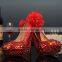 C71582A flower design white crystal and red wedding shoes