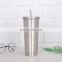 stainless steel travel mug cup with straw, custom double wall straw drinking tumbler 500ml