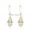 Bridal Wedding Golden Crystal Pearl Flower Drop Dangle Earrings