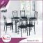 A-009 luxury black design glass table and chair/glass top dining table with leather chairs/modern design glass top table