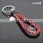 Hot Sale Manual Hand Braided Rope Silver Zinc Alloy Metal Round Tag Braided Leather Cord Black Red Leather Straps Braid Keychain