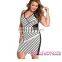 Cheap Wholesale Women XXX Sexy Black and White Mesh Halterneck Curvy Mini Bodycon Dress Plus Size