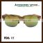 Clubmaster wood sunglasses with colorful lens, half frame retro sunglasses