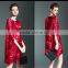 Latest European ladies digital printed gradients wrinkled dresses