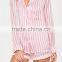MGOO Custom Pink Stripe Satin Pyjamas High Waist Women Sleepwearing Satin All Over Print Nightwear