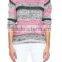 EY0866S ladies grey and pink striped pullover boat neck sweater knitting pattern