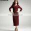 back split simple 3/4 sleeve long dress with belt