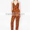 Custom Designer Ladies Corssover V-Neck Leopard Jumpsuit