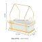 New Design Geometric Iron Gold White Stainless Frame Mini Small Ceramic Rectangle Metal Flower Pot