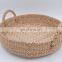 Round Straw Tray Basket Water Hyacinth Serving Tray For Coffee Table