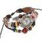 Fashion leather wrapped watch bangle bracelets with wood charms beads slap snap bracelets