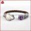 Wholesale Amazing double stone leather wrapped bangles, Fashion amethyst and pearl bangle