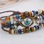 Ethnic Black Adjustable Leather Punk Bracelet Evil Eye Feather Charm