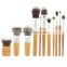 11pcs hot sell ECO-friendly cosmetic makeup brush bamboo handle brush set with gunny bale