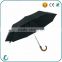 Best selling customized 3 fold automatic umbrella with wooden crook handle