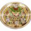 KALASH DESIGNED STAINLESS STEEL MEENAKARI DECORATIVE PLATE/ PUJA THALI-GOLDEN MEENA WITH 4 TUMBLERS (11" x 11" x 0.75" INCHES)
