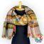 Yellow blue white checks designs scarf and shawls wholesale women scarf pashmina