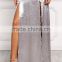 MGOO Hot Sale New Designs Silver Silky Maxi Dress V Neck Cutout Slit Plunge Dress Custom Plain Party Dress
