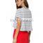 stripe loose Ultra short women tshirt
