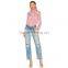 Polka dot printed tie neck long sleeve women's viscose chiffon shirt