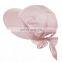 Womens Pink Wide Brim Gardening Visor Sun Hat w Bow Tie Back & Elastic Band