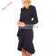 Winter Ladies Navy Delicate Ruffle Accent O-Neck Bell Sleeve Midi Dresses