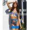 2021 Summer Lace Embroidery See-Through Blue Color Garter Japanese Mature Women Uniform Sexy Lingerie