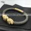 2016 Factory Real Stingray Leather Bracelet 18k Gold Stainless Steel Skull Bracelet Men Bracelet