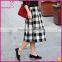 New Fashion Woven Black and White Casual Design Long Plaid Skirt, Pleated Plaid Skirt