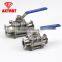 Clamped end 3pc thread stainless steel ball valve with handles
