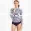 Polyamide Nylon Elastane Spandex Comfortable Long Sleeve Custom Printed Classic Navy Blue White Stripe Beach Surfing Rash Guard