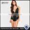 Black Satin Embroidered Teddy Split Hem Women Nightwear Sexy Strap Pyjama Set Halter Back Sleepwear