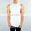 OEM Slim Fit White Plain Mens Cut off Gym Shirt Deep Cut Longline Curved Hem T Shirt with Side Split