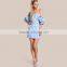 Cute frill puff sleeve off the shoulder blue gingham mini dress