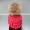 Hot sale winter fashion beanies girl raccoon fur bobble acrylic crochet hats