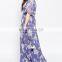 New arrivel long elegant purple floral evening dress with flare sleeve