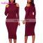 Fashion Design Cold Shoulder Knitting Sweate Sexy Bodycon Party Midi Dress